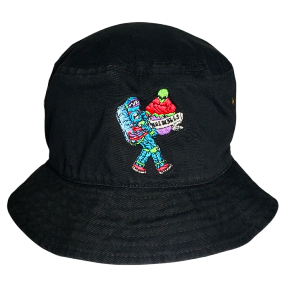 Black Bucket Hat with an Astronaout & Alien Design Embroidered Size: S/M